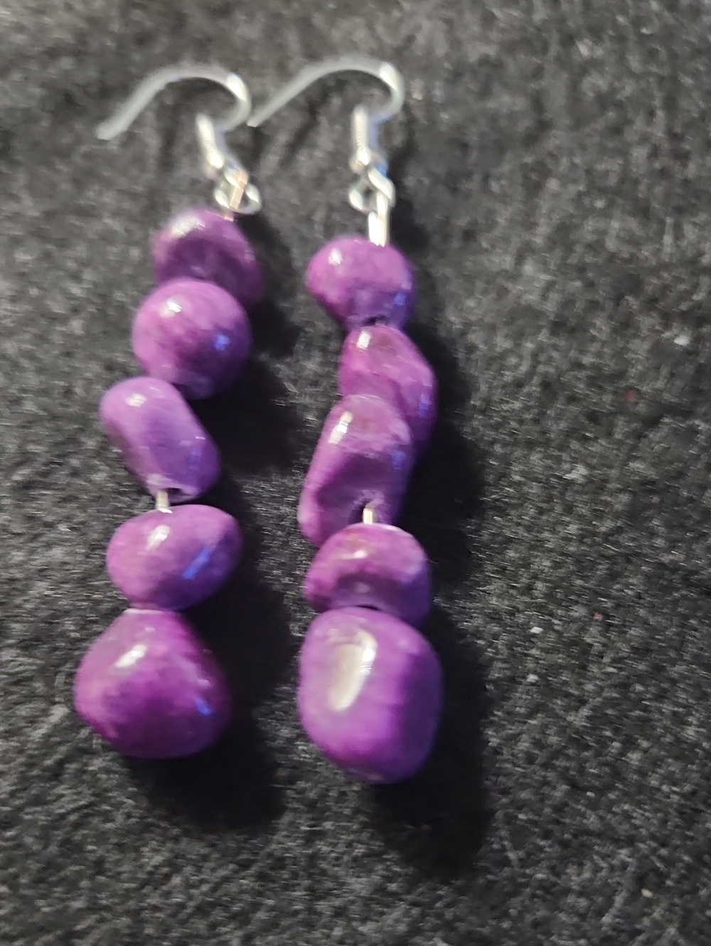 Hand Crafted Purple Pebble Drop Earrings - Women Jewelry